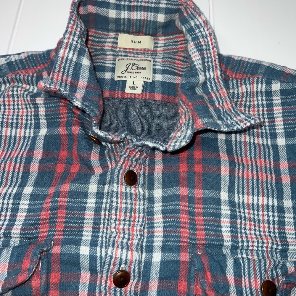 Men’s J. Crew Plaid Flannel Chambray Lined Button-Up Shirt Slim L